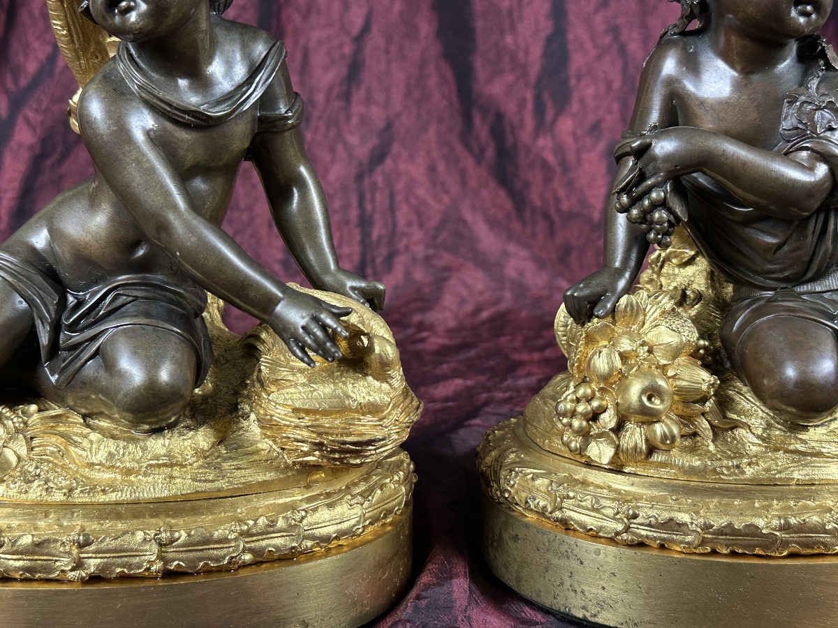 Pair Of Tazza Centerpieces Gilt Bronze With Louis XVI Loves. Clodion-photo-3