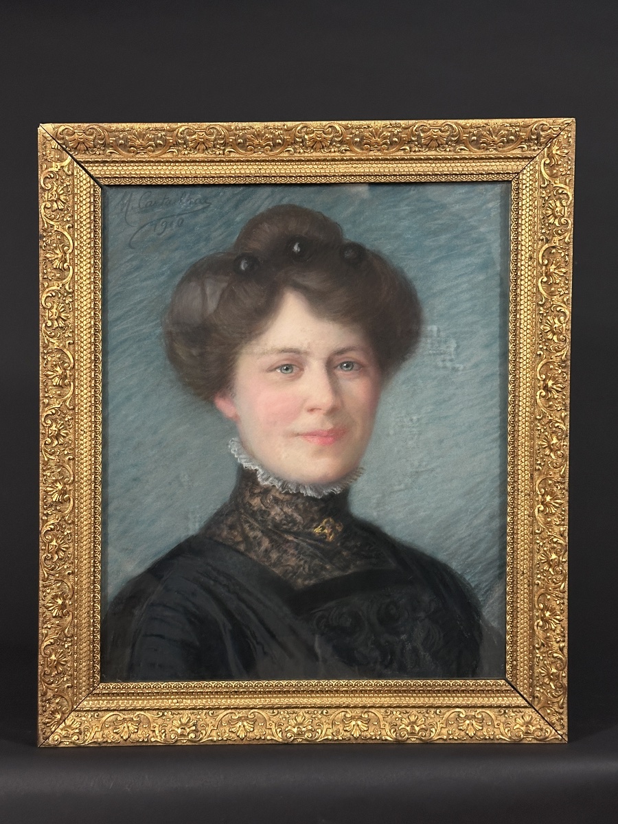 Madeleine Cartailhac Painting Portrait Of Young Woman Art Nouveau Period Pastel Décor 1900-photo-4