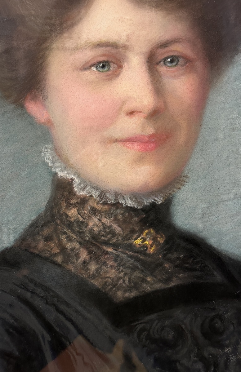 Madeleine Cartailhac Painting Portrait Of Young Woman Art Nouveau Period Pastel Décor 1900-photo-3
