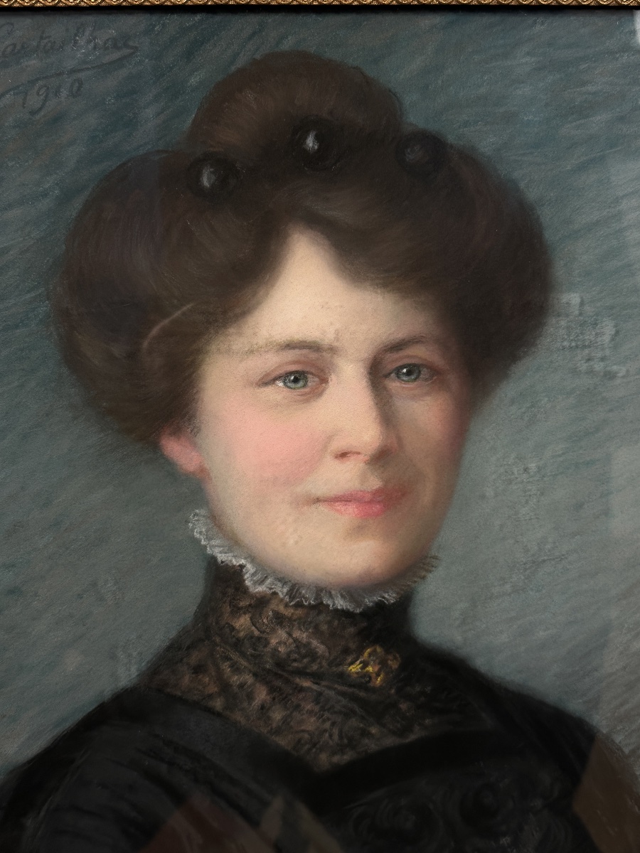 Madeleine Cartailhac Painting Portrait Of Young Woman Art Nouveau Period Pastel Décor 1900