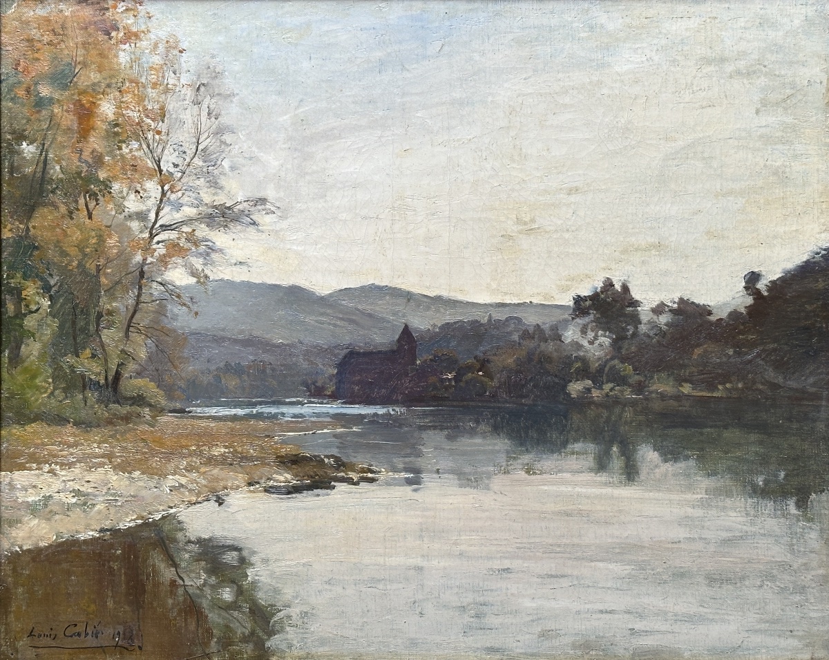 Louis Cabié Large Painting River Landscape Dordogne Signed Hst-photo-4