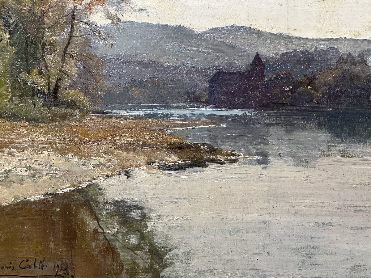 Louis Cabié Large Painting River Landscape Dordogne Signed Hst-photo-3