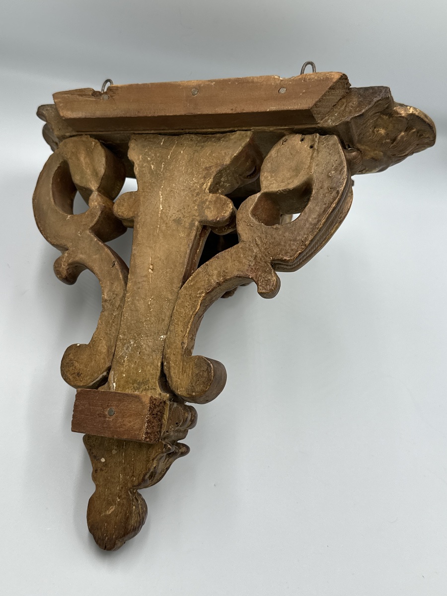 Ancienne console d'applique murale en bois sculpté et doré, époque 18 ème-photo-3