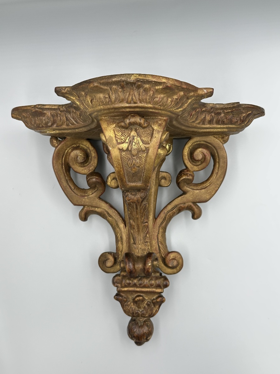 Ancienne console d'applique murale en bois sculpté et doré, époque 18 ème-photo-5