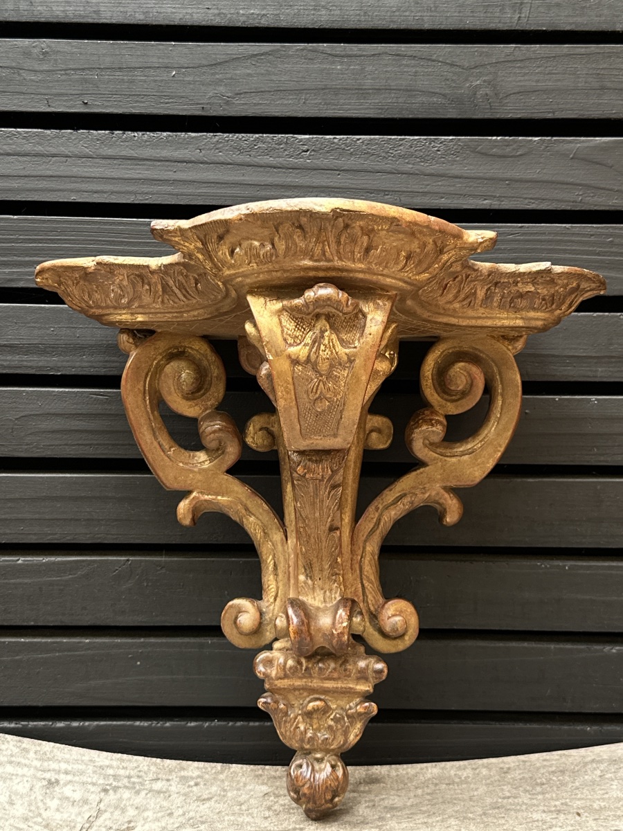 Ancienne console d'applique murale en bois sculpté et doré, époque 18 ème-photo-6