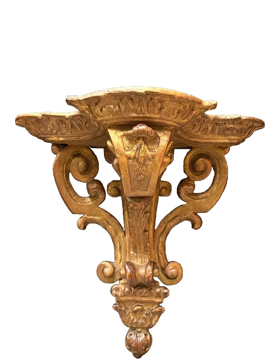 Ancienne console d'applique murale en bois sculpté et doré, époque 18 ème