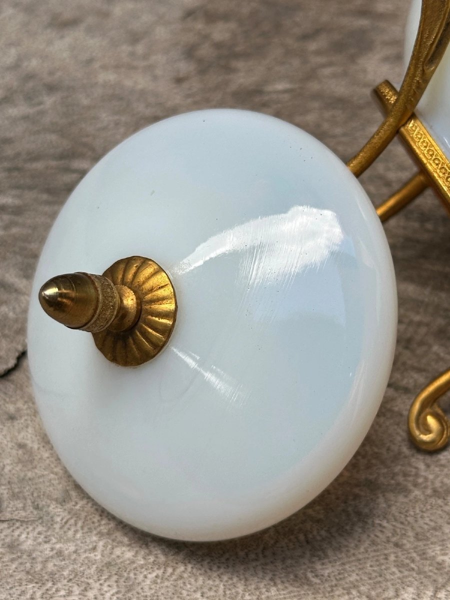 Boîte à bijoux  en opaline blanche opalescente Bronze XIXe-photo-2