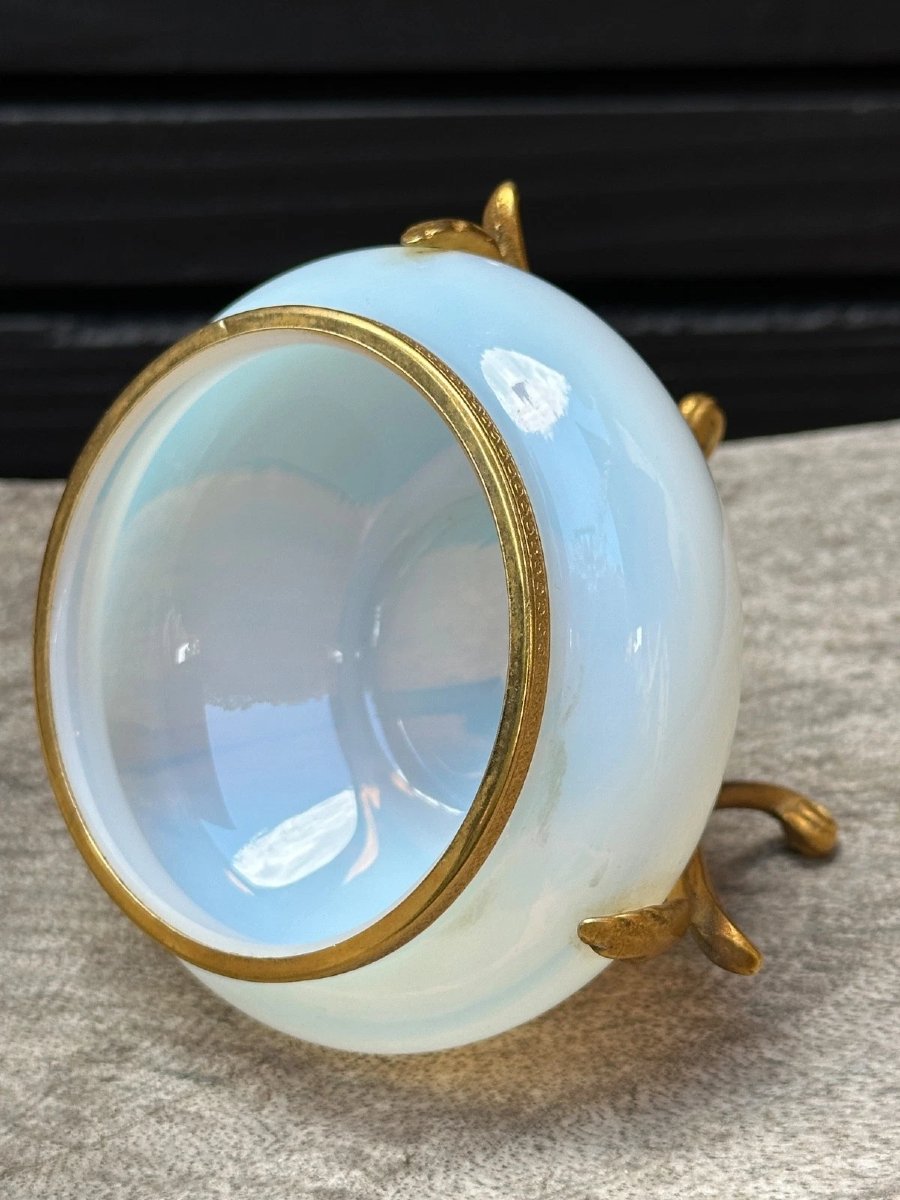 Boîte à bijoux  en opaline blanche opalescente Bronze XIXe-photo-4