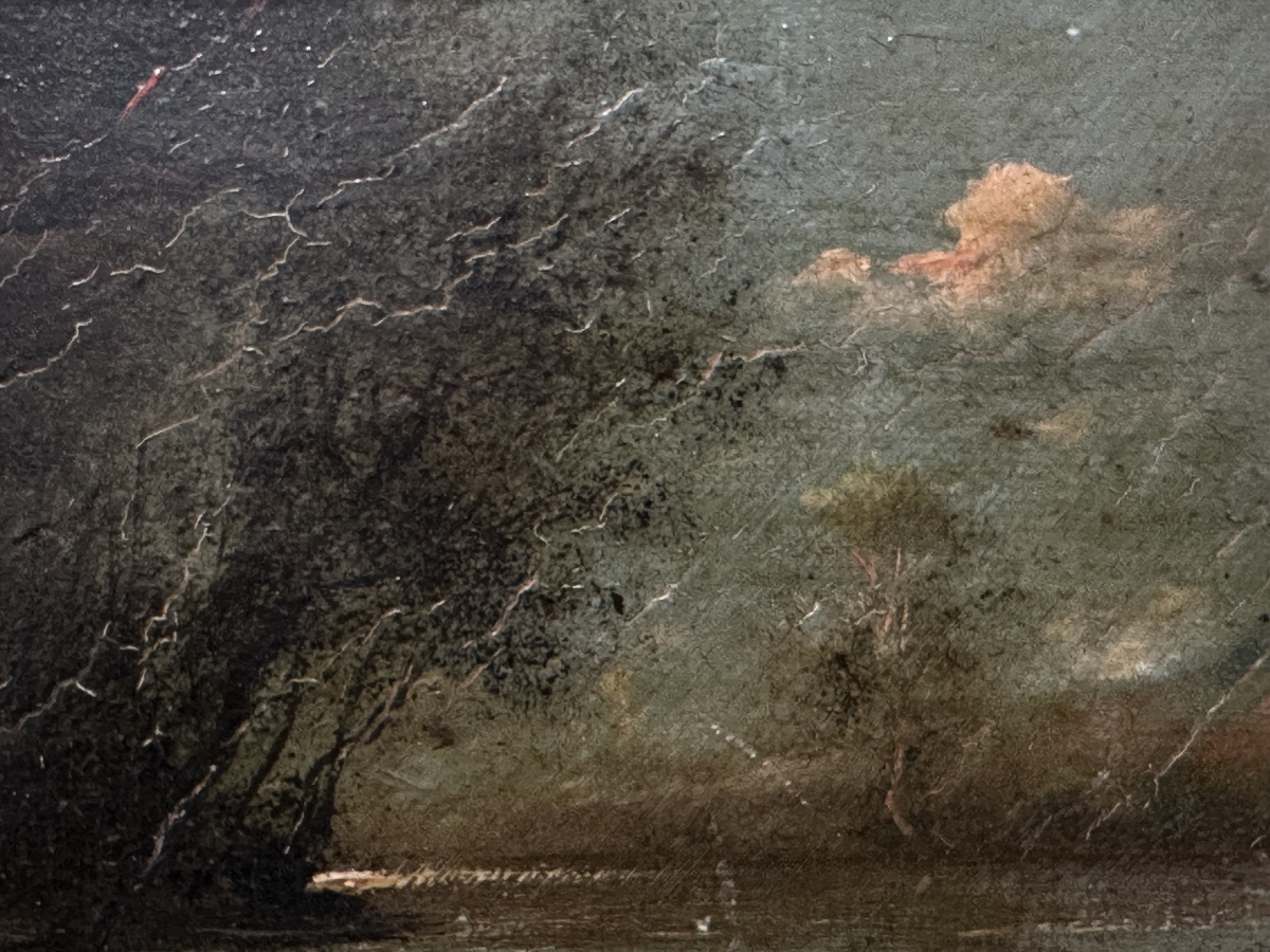 René Gourdon  tableau XIXe signé paysage animé  clairière au crépuscule Barbizon-photo-4