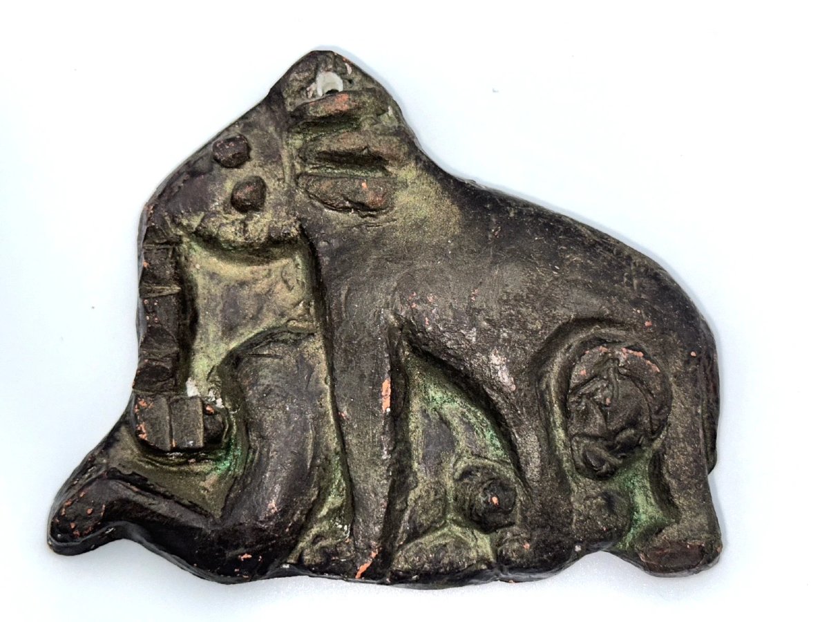 Curiosa érotique terre cuite peinte scène  transgressive bête démon art Brut singulier 1950