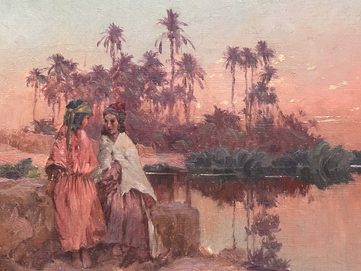 Eugène Deshayes Tableau peintre Orientaliste portrait femme le soir paysage Oued Algérie  19e-photo-2