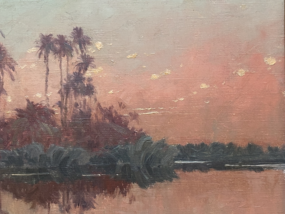 Eugène Deshayes Tableau peintre Orientaliste portrait femme le soir paysage Oued Algérie  19e-photo-2