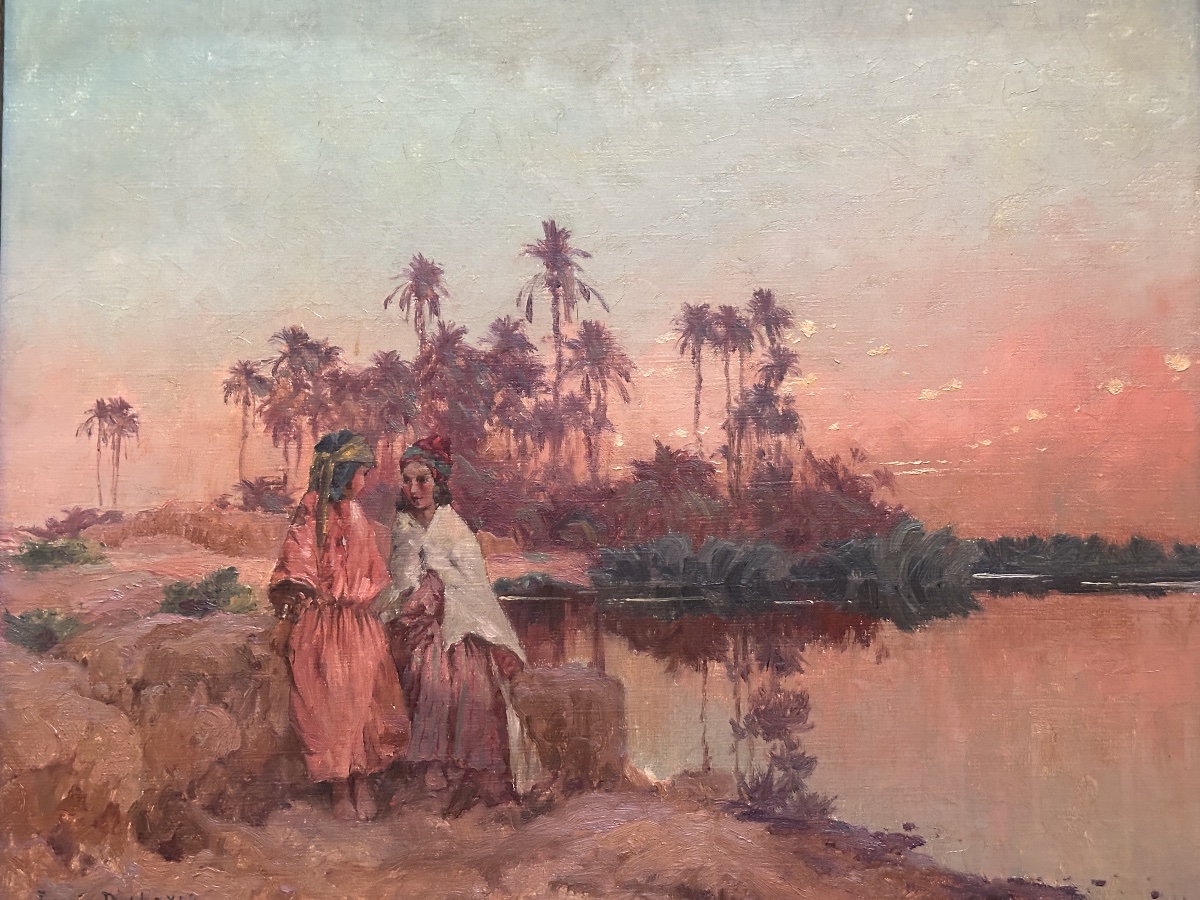 Eugène Deshayes Tableau peintre Orientaliste portrait femme le soir paysage Oued Algérie  19e-photo-4