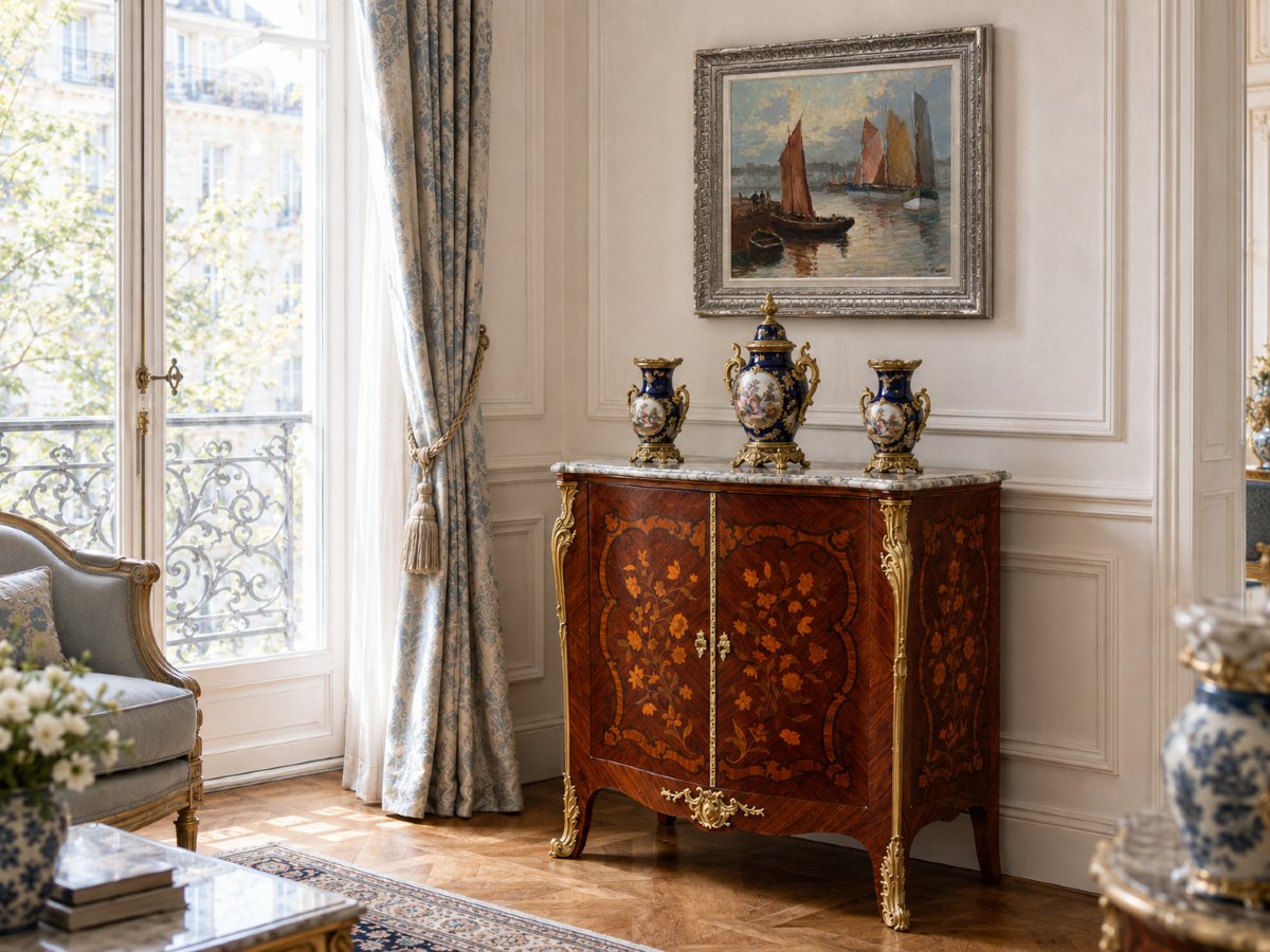 Louis XV-style Console Table With Bronze And Marble Marquetry-photo-2