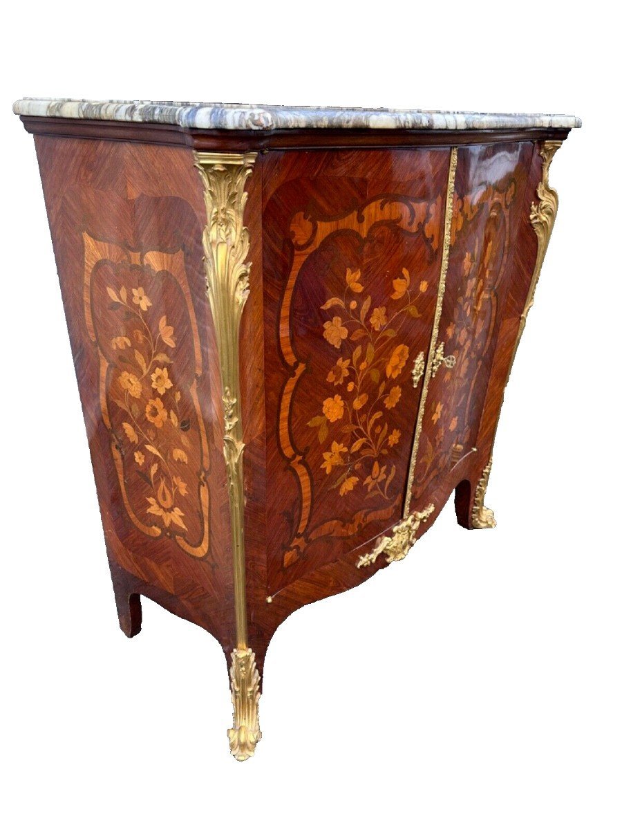 Louis XV-style Console Table With Bronze And Marble Marquetry-photo-3