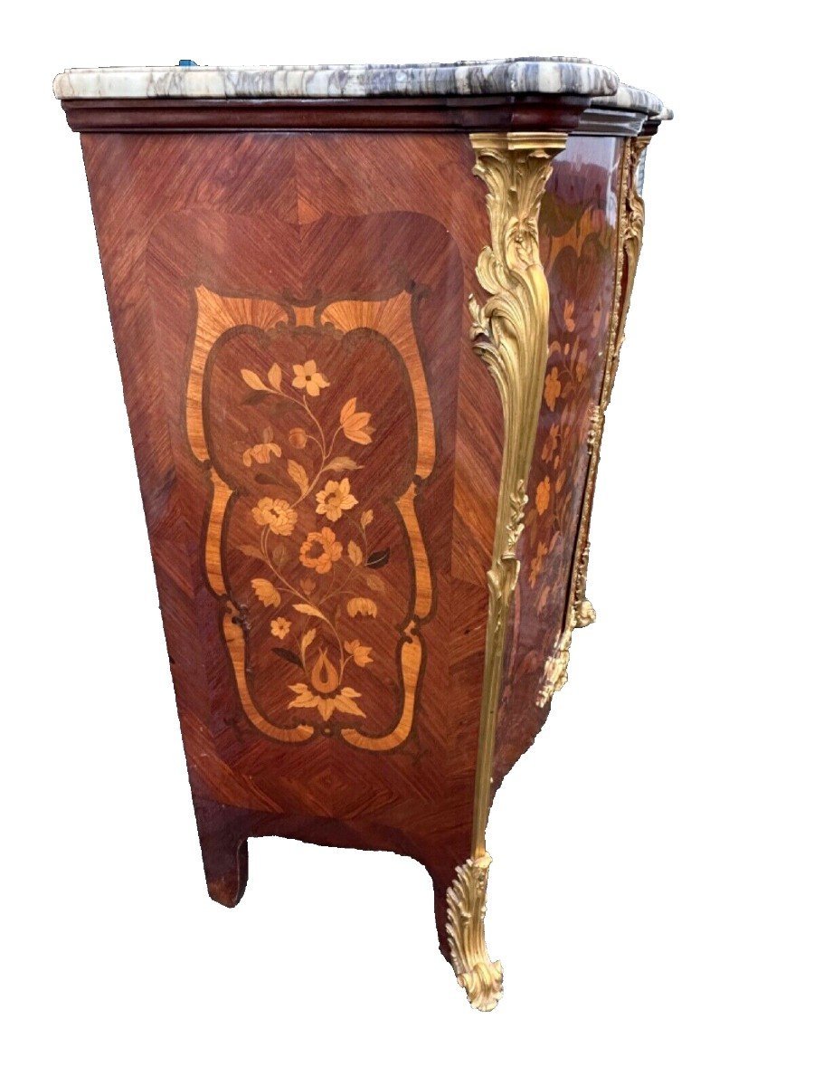 Louis XV-style Console Table With Bronze And Marble Marquetry-photo-2