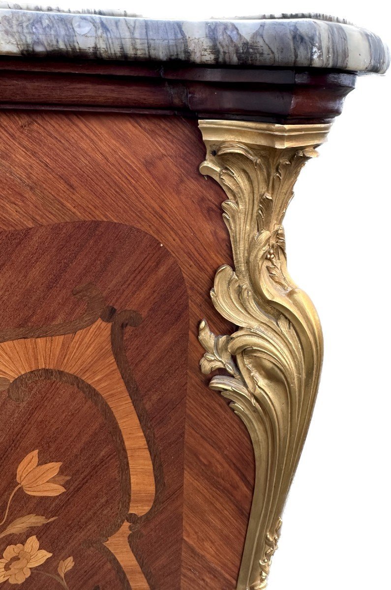 Louis XV-style Console Table With Bronze And Marble Marquetry-photo-3