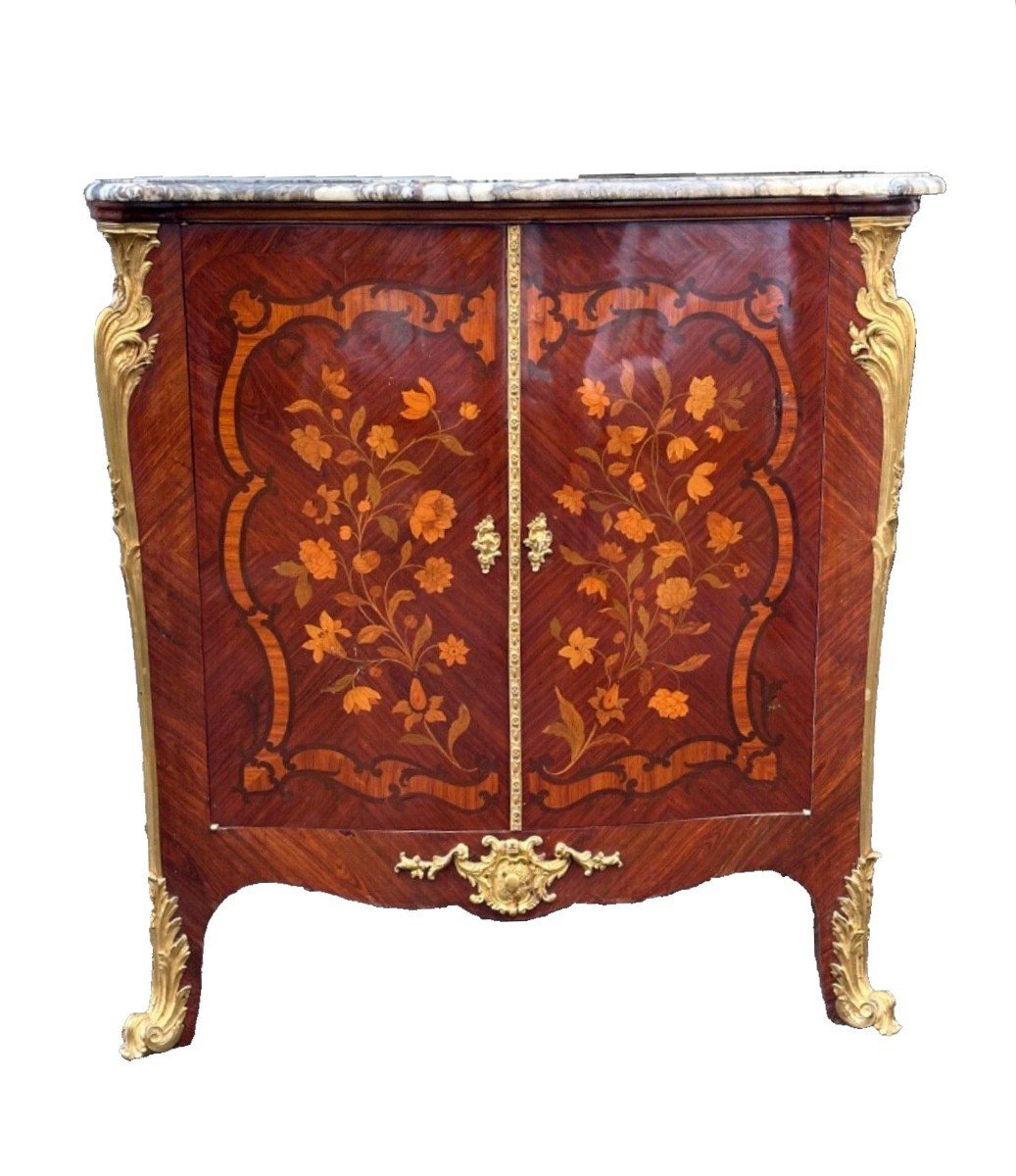 Louis XV-style Console Table With Bronze And Marble Marquetry