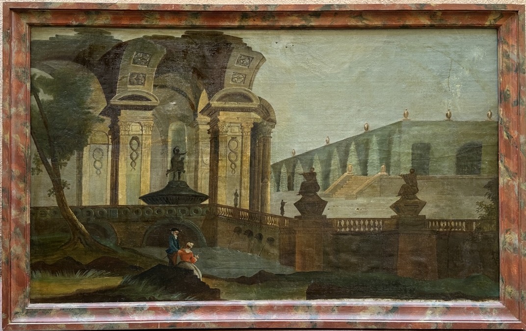 Paire de grands Tableaux  néoclassique paysage ruine antique animée architecture Française 18e -photo-4