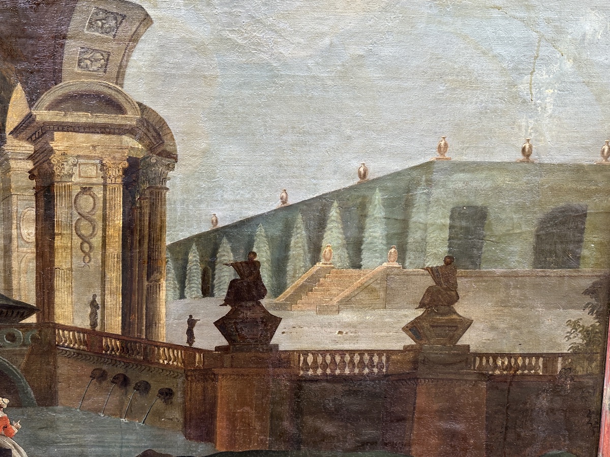 Paire de grands Tableaux  néoclassique paysage ruine antique animée architecture Française 18e -photo-2