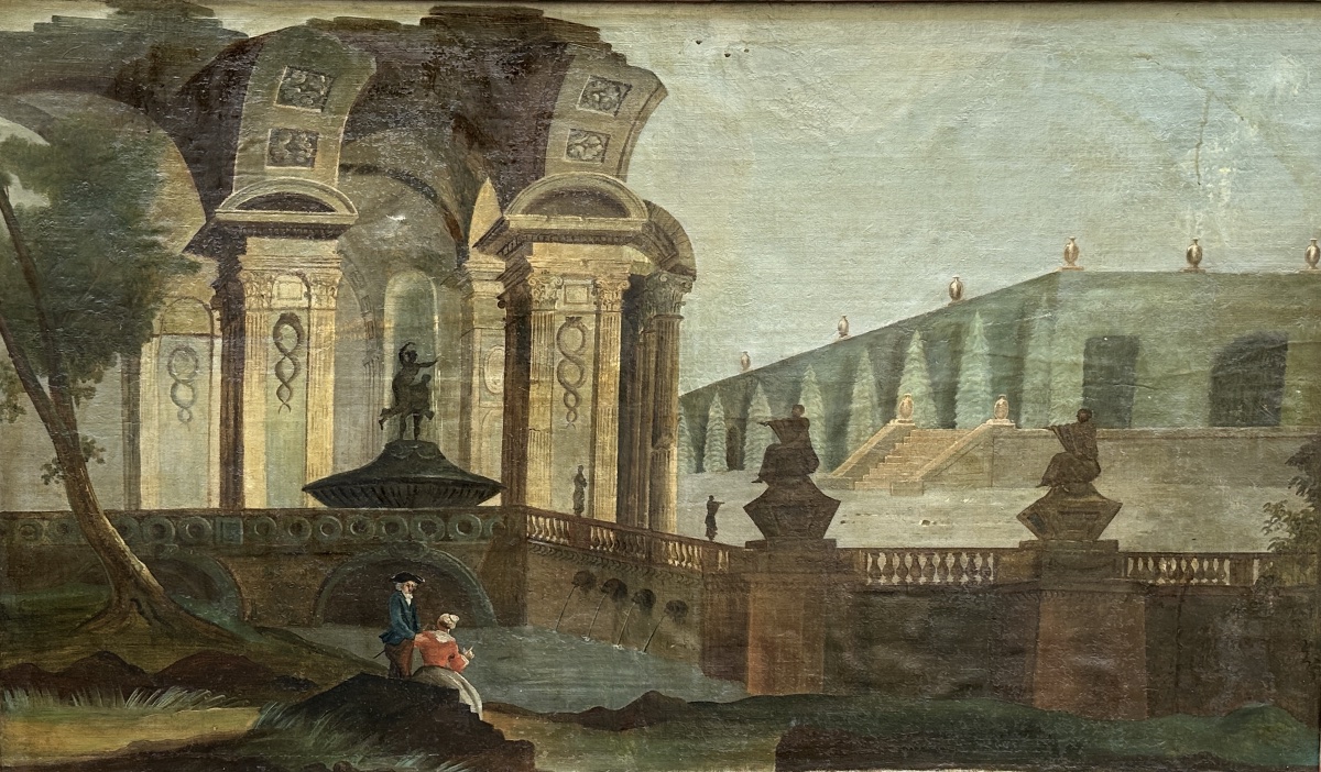 Paire de grands Tableaux  néoclassique paysage ruine antique animée architecture Française 18e -photo-3