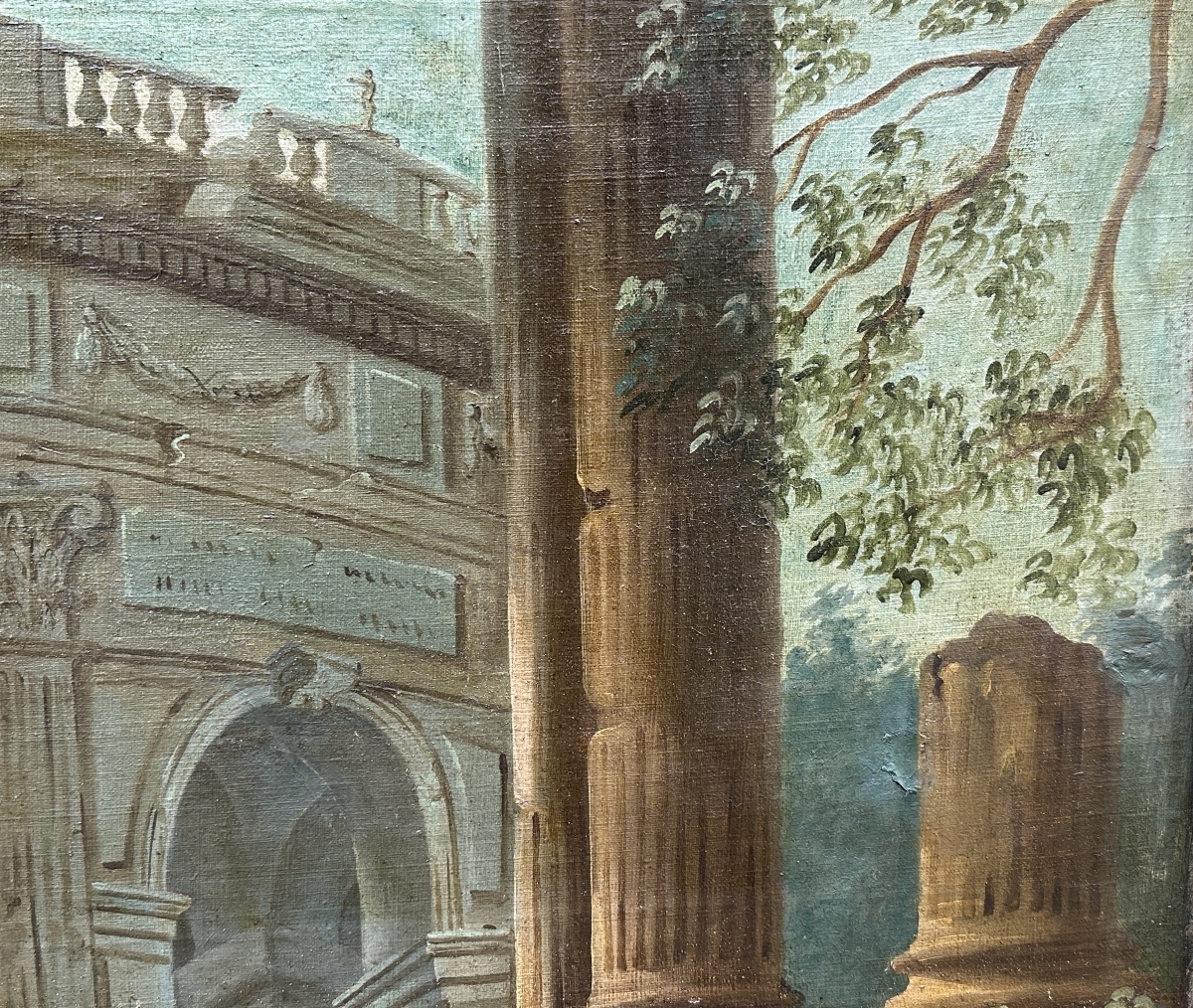 Paire de grands Tableaux  néoclassique paysage ruine antique animée architecture Française 18e -photo-4