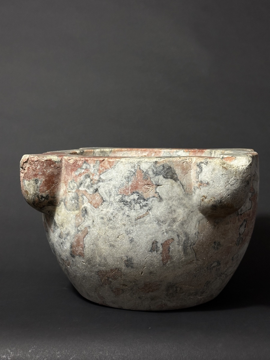 Large Apothecary Mortar Made Of Red Languedoc Marble, 18th Century, Pharmacy, Baroque Medicine -photo-4