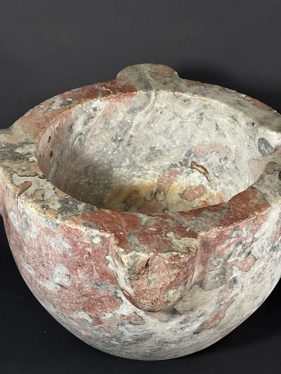 Large Apothecary Mortar Made Of Red Languedoc Marble, 18th Century, Pharmacy, Baroque Medicine -photo-6