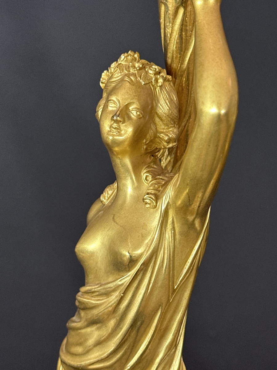 Pair Of 19th-century Antique Neoclassical Gilt-bronze Door Sconces Featuring A Woman And A Cornucopia-photo-4