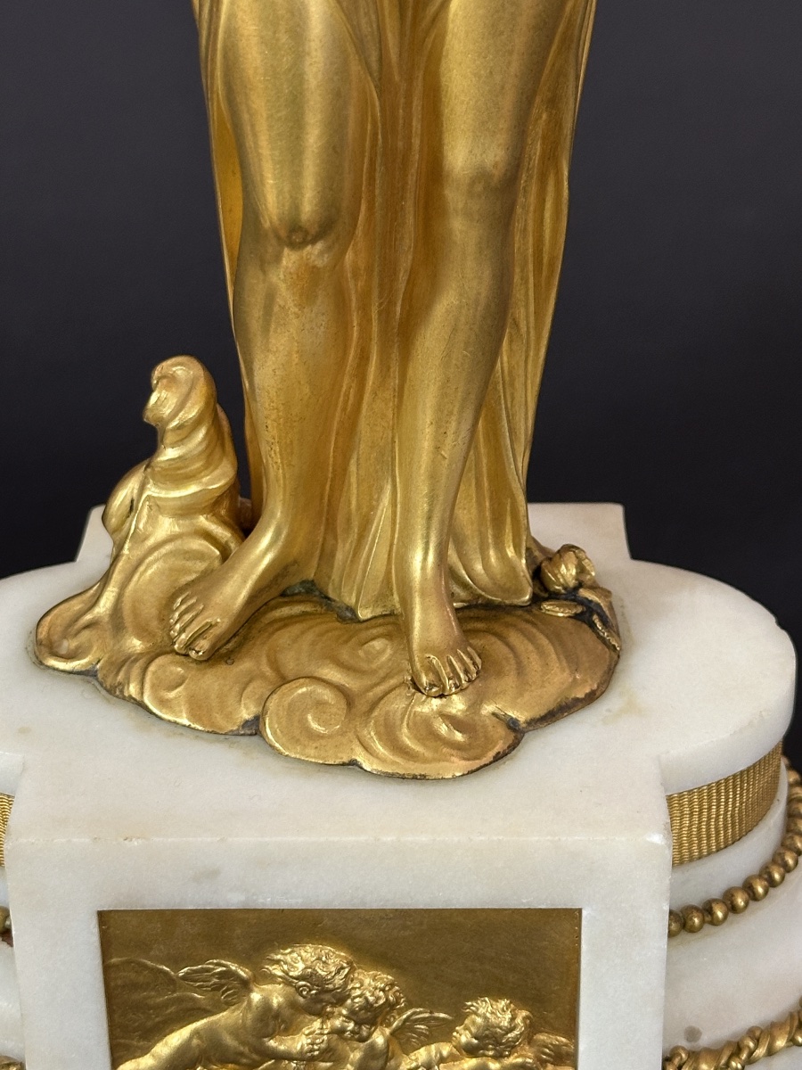 Pair Of 19th-century Antique Neoclassical Gilt-bronze Door Sconces Featuring A Woman And A Cornucopia-photo-6