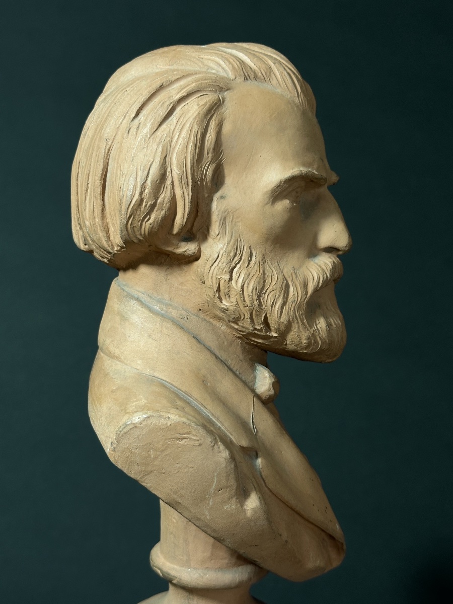 Sculpture originale  portrait Eugène Pelletan écrivain Adolphe Berteault Hugo 1869 commune -photo-4