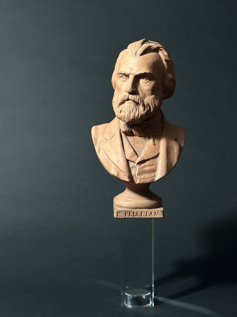 Sculpture originale  portrait Eugène Pelletan écrivain Adolphe Berteault Hugo 1869 commune -photo-3