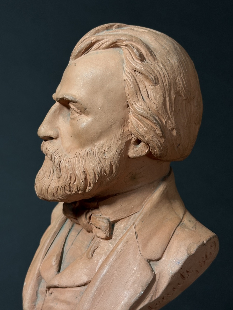 Sculpture originale  portrait Eugène Pelletan écrivain Adolphe Berteault Hugo 1869 commune -photo-5