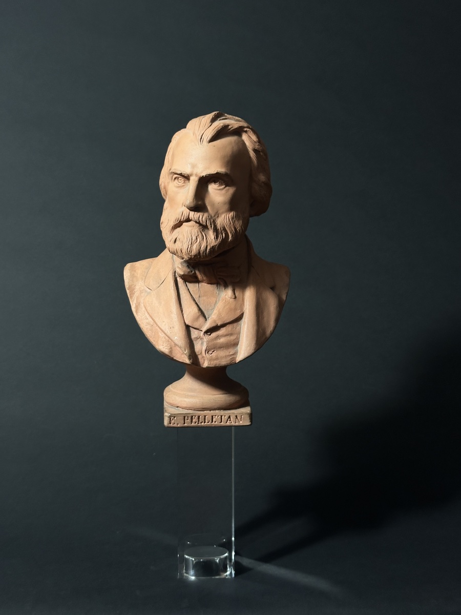 Sculpture originale  portrait Eugène Pelletan écrivain Adolphe Berteault Hugo 1869 commune -photo-7