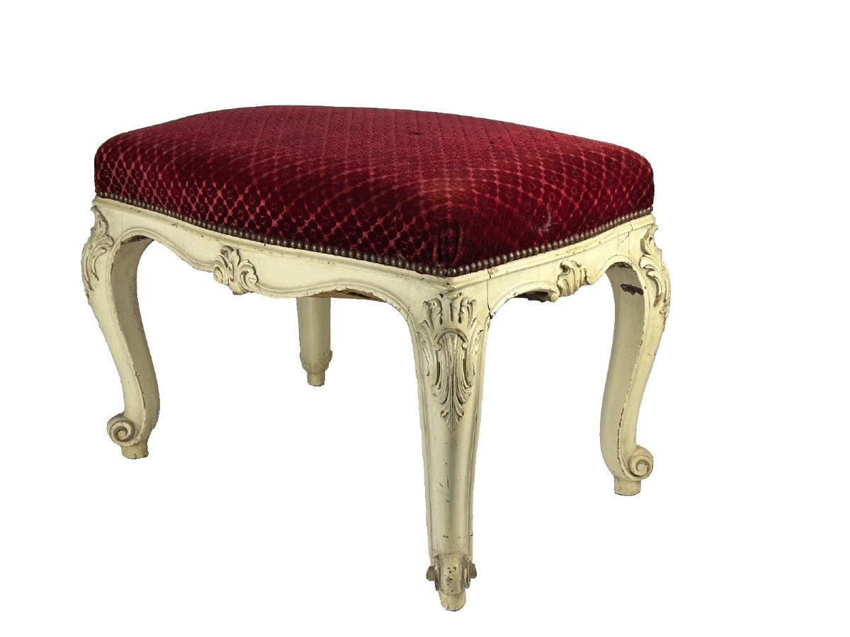 Louis XV Bench, Upholstered, Carved Wood; Large Napoleon III Stool; Interior Decor -photo-2
