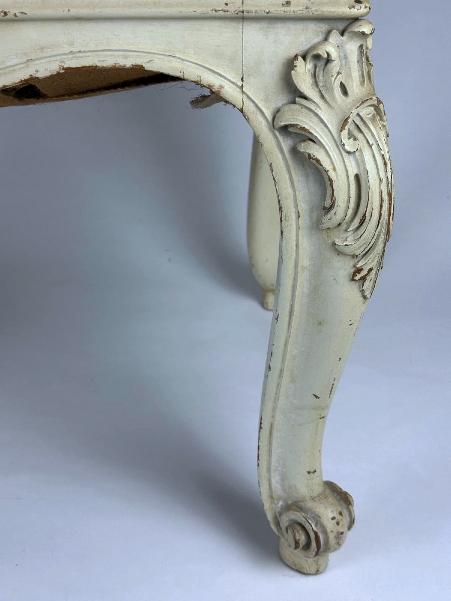 Louis XV Bench, Upholstered, Carved Wood; Large Napoleon III Stool; Interior Decor -photo-3