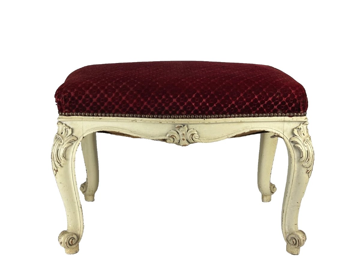 Louis XV Bench, Upholstered, Carved Wood; Large Napoleon III Stool; Interior Decor 