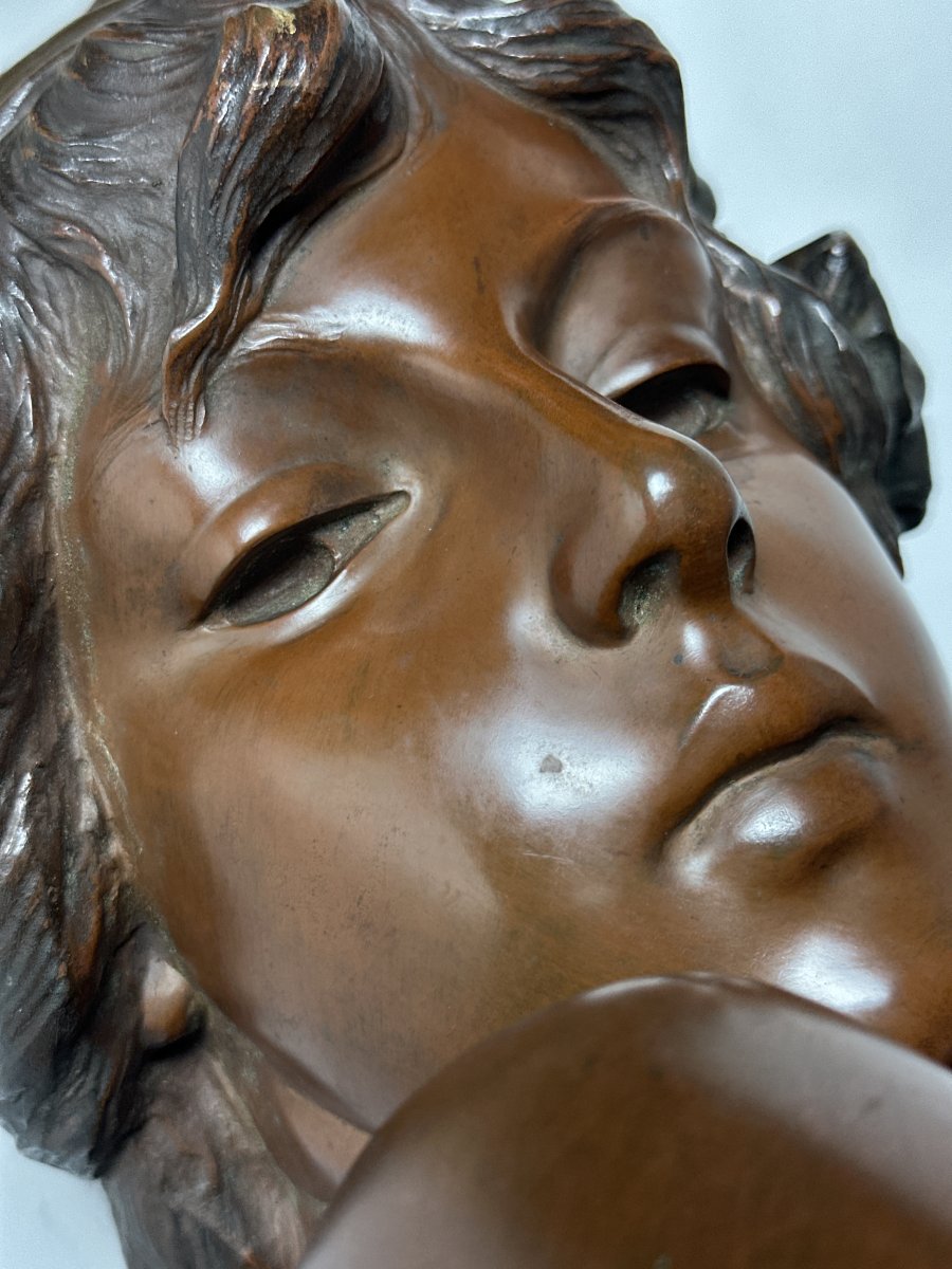 Grande sculpture en bronze Emmanuel  Villanis portrait femme nue Art nouveau Manon gaine 2M 19e-photo-4
