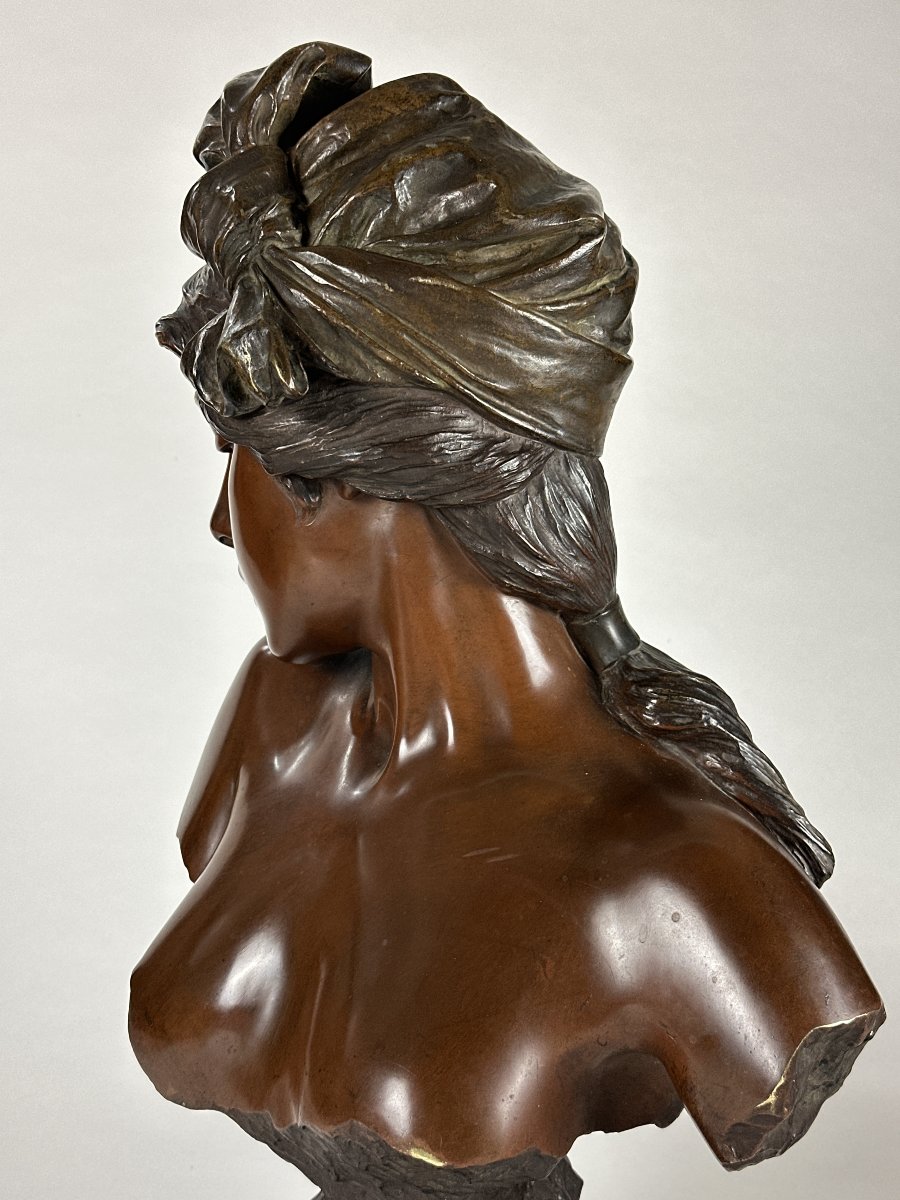 Grande sculpture en bronze Emmanuel  Villanis portrait femme nue Art nouveau Manon gaine 2M 19e-photo-3
