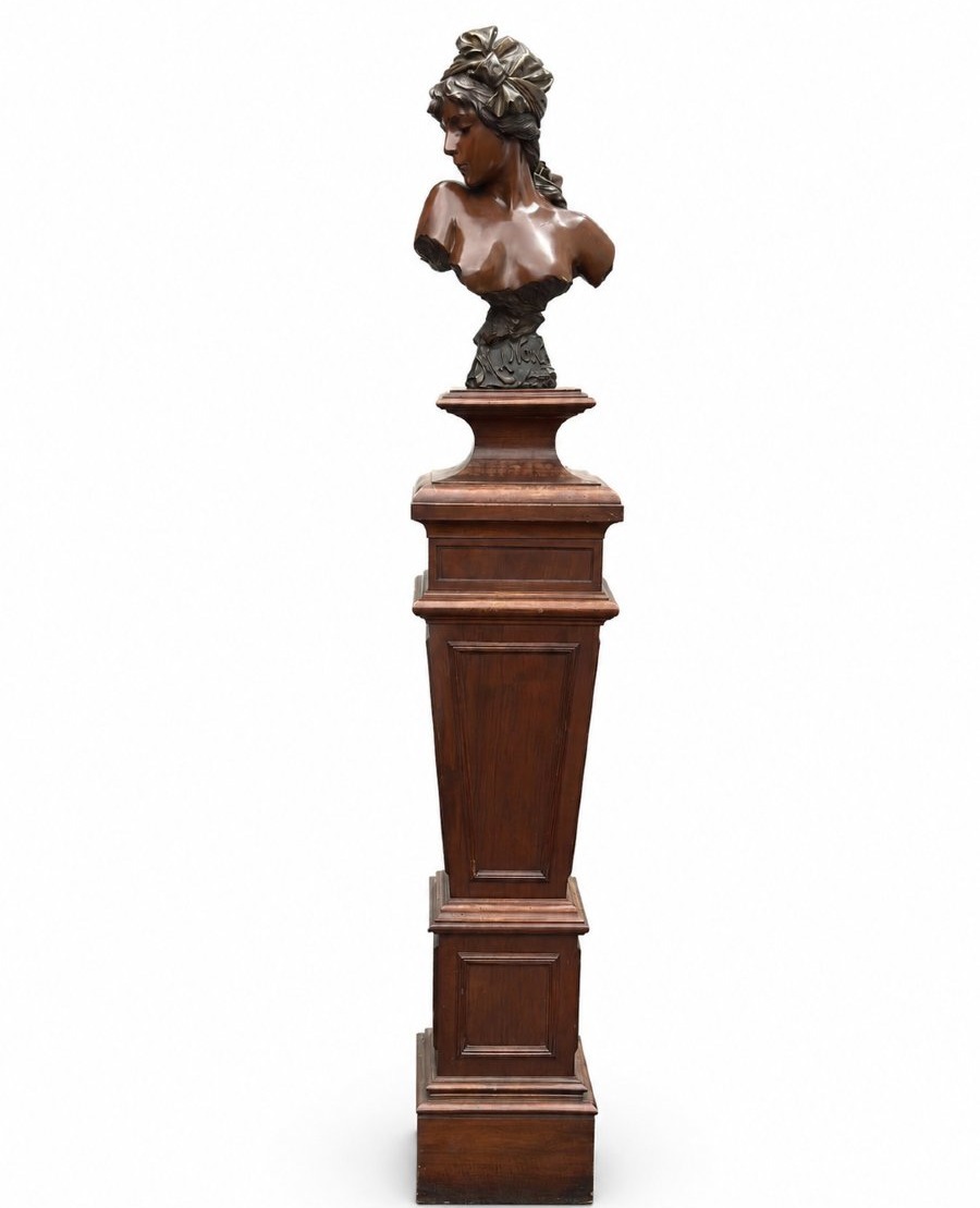 Grande sculpture en bronze Emmanuel  Villanis portrait femme nue Art nouveau Manon gaine 2M 19e