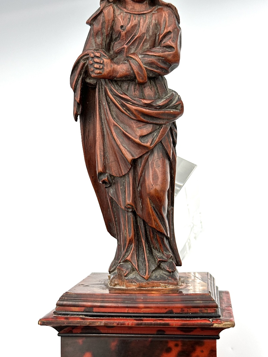Statuette portrait vierge de douleur bois fruitier sculpté louis XIV  écaille socle 17e-photo-2