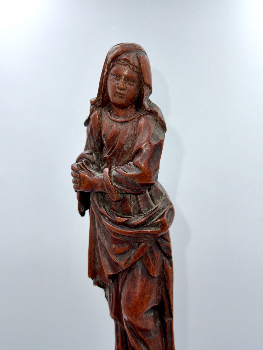 Statuette portrait vierge de douleur bois fruitier sculpté louis XIV  écaille socle 17e-photo-3