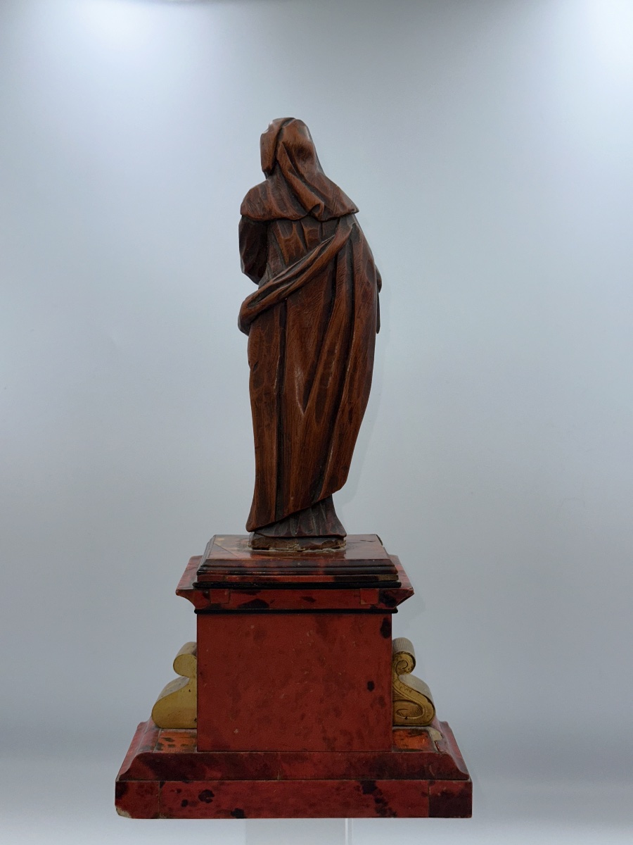 Statuette portrait vierge de douleur bois fruitier sculpté louis XIV  écaille socle 17e-photo-1