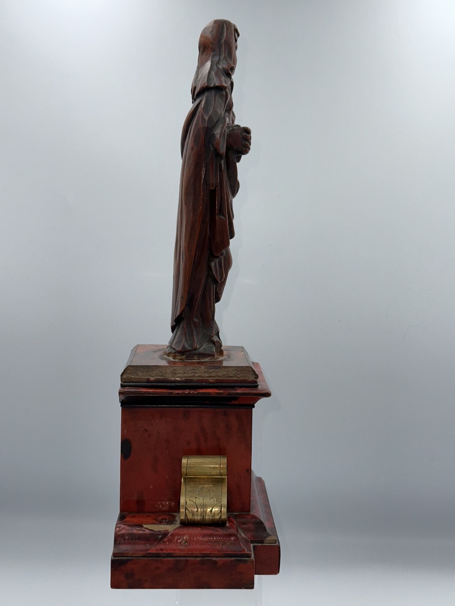 Statuette portrait vierge de douleur bois fruitier sculpté louis XIV  écaille socle 17e-photo-2