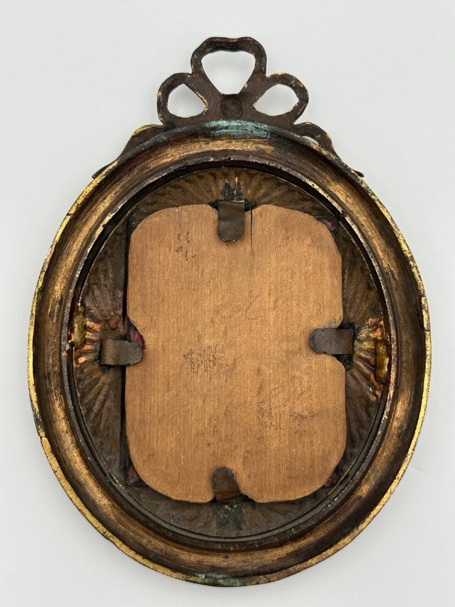 Émail religieux XVIIe Adoration des Mages cadre bronze doré Suisse Italie -photo-2
