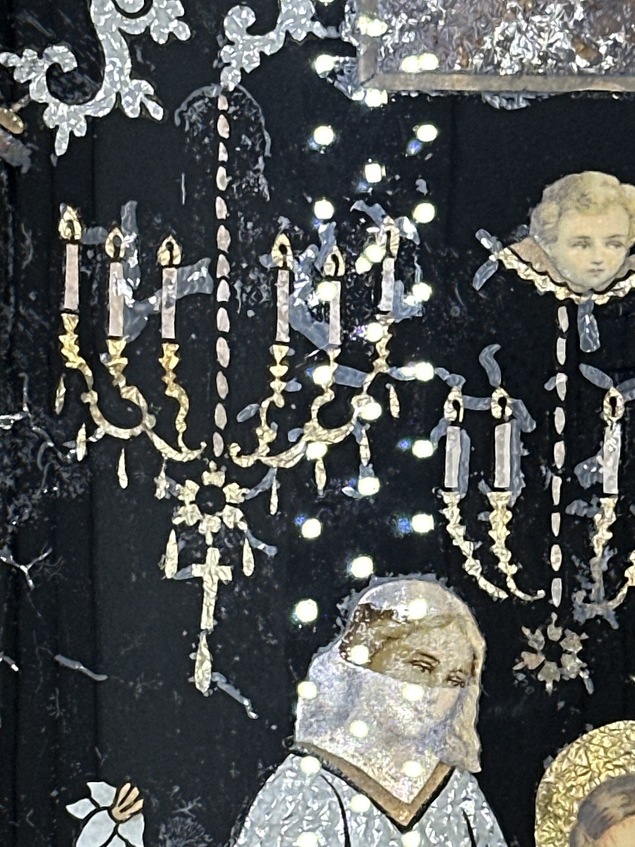 Grand tableau  fixé  sous verre religieux portrait Maria Dolores art populaire Espagne-photo-4