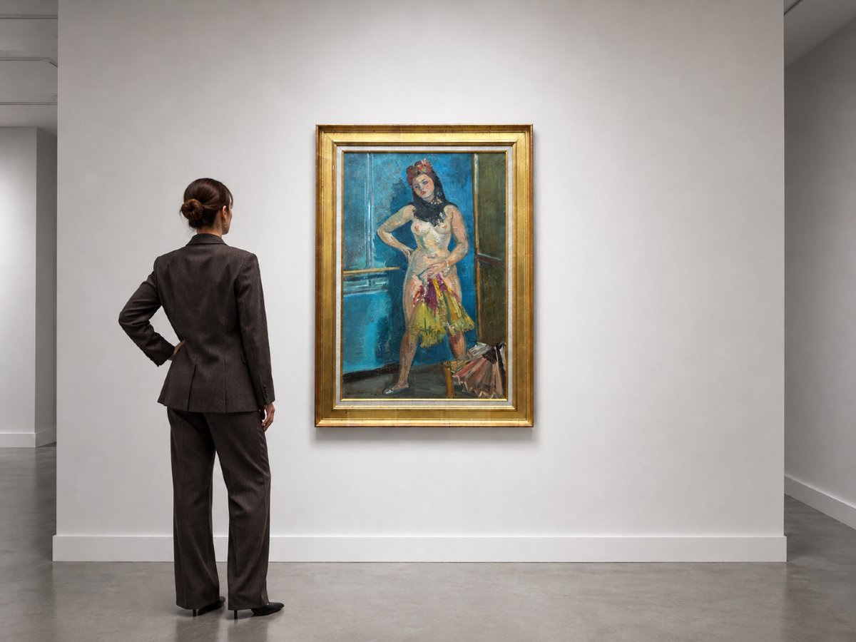 André Planson  Grand Tableau portrait de femme dans l'atelier Le Modèle nue  art déco fauve -photo-2