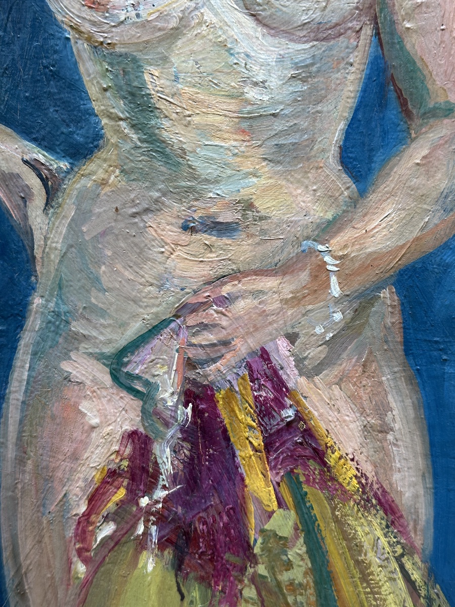 André Planson  Grand Tableau portrait de femme dans l'atelier Le Modèle nue  art déco fauve -photo-4