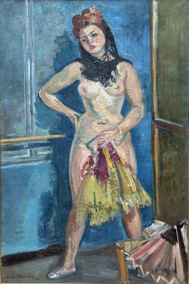 André Planson  Grand Tableau portrait de femme dans l'atelier Le Modèle nue  art déco fauve -photo-1
