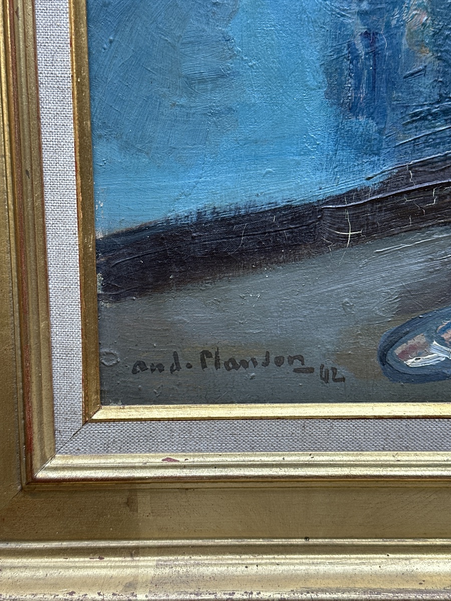 André Planson  Grand Tableau portrait de femme dans l'atelier Le Modèle nue  art déco fauve -photo-2